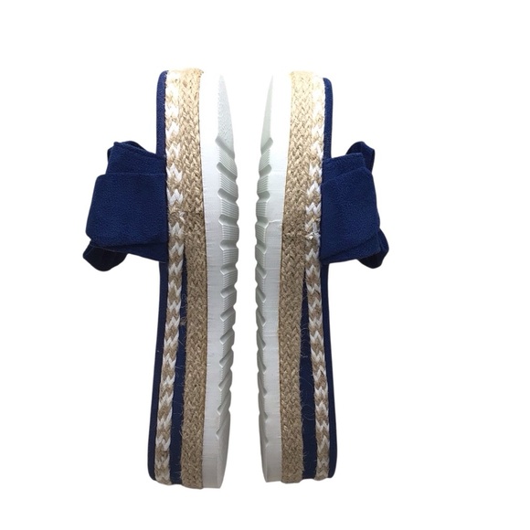 NWOB Women’s Blue Bow Slide Sandals Size 9.5-10 Platform Espadrille Slip-On Shoe - Picture 9 of 11